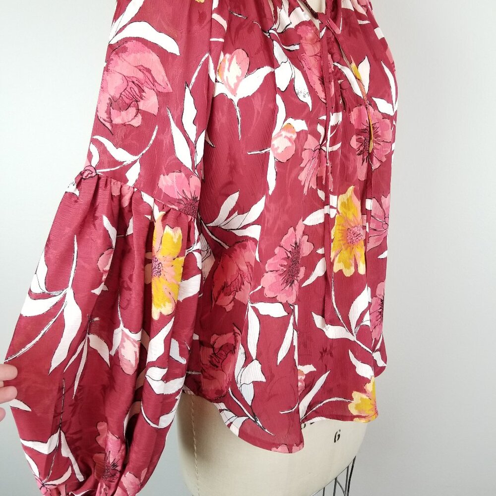Lovestitch Pretty Rust Floral Blouse with Lantern Sleeves * Ladies Size Small